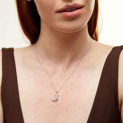 Sterling Silver Diamond Accent Cowboy Boot Pendant - 16" + 2"