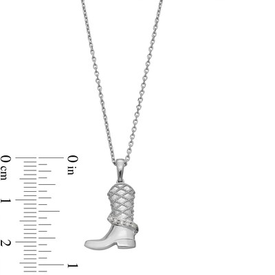 Sterling Silver Diamond Accent Cowboy Boot Pendant - 16" + 2"