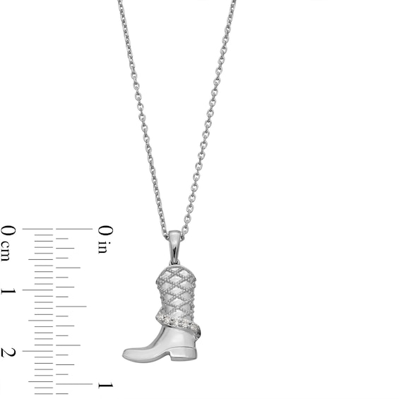 Sterling Silver Diamond Accent Cowboy Boot Pendant - 16" + 2"