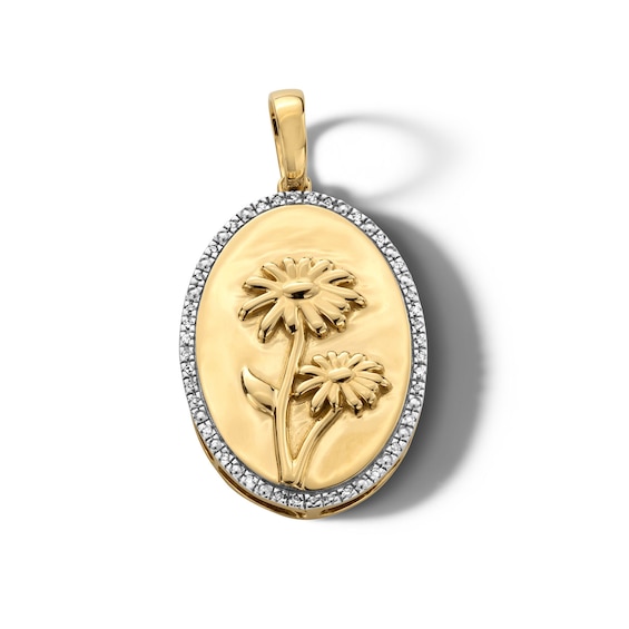 14K Gold Plated 1/20 CT. T.W. Diamond Daisy Necklace Charm