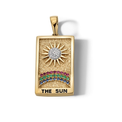 14K Gold Plated Diamond Accent and CZ The Sun Tarot Card Necklace Charm
