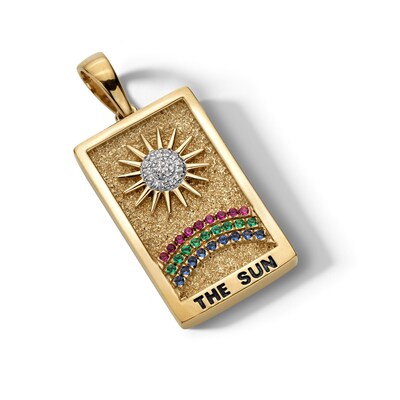 14K Gold Plated Diamond Accent and CZ The Sun Tarot Card Necklace Charm
