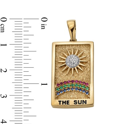 14K Gold Plated Diamond Accent and CZ The Sun Tarot Card Necklace Charm
