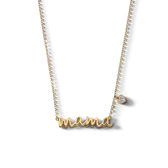 14K Gold Plated Diamond Accent Mama Heart Necklace - 18"