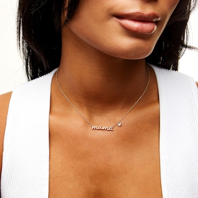 14K Gold Plated Diamond Accent Mama Heart Pendant - 18"
