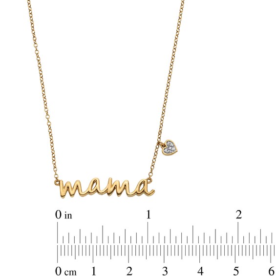 14K Gold Plated Diamond Accent Mama Heart Pendant - 18"
