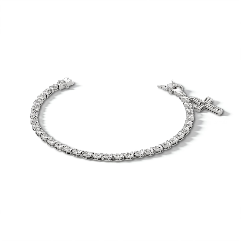 Main Image 1 of Sterling Silver Diamond Accent Cross Dangle Bracelet - 7.25"