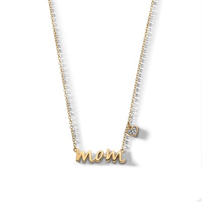 14K Gold Plated Diamond Accent Mom Heart Pendant - 18"
