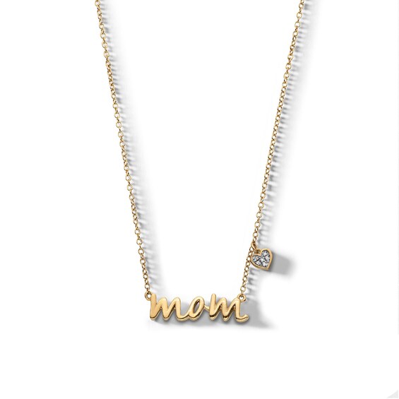 14K Gold Plated Diamond Accent Mom Heart Pendant - 18"