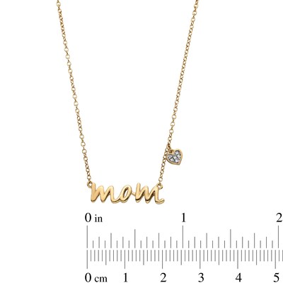 14K Gold Plated Diamond Accent Mom Heart Pendant - 18"