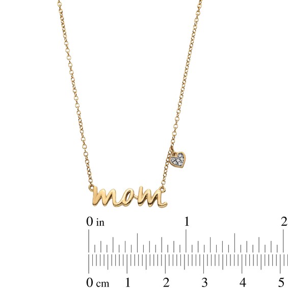 14K Gold Plated Diamond Accent Mom Heart Pendant - 18"