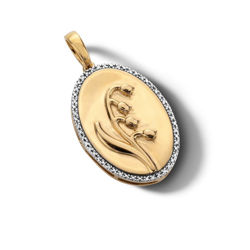 Main Image 3 of 14K Gold Plated 1/20 CT. T.W. Diamond Lily Necklace Charm