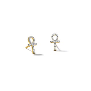 10K Solid Gold 1/6 CT. T.W. Diamond Ankh Cross Studs