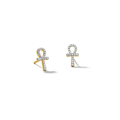 10K Solid Gold 1/6 CT. T.W. Diamond Ankh Cross Studs
