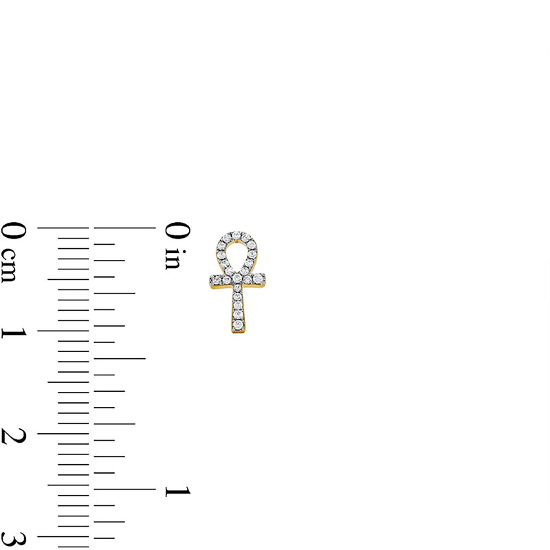 Main Image 4 of 10K Solid Gold 1/6 CT. T.W. Diamond Ankh Cross Studs
