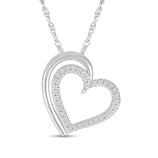 Sterling Silver 1/10 CT. T.W. Diamond Heart Outline Pendant - 18"