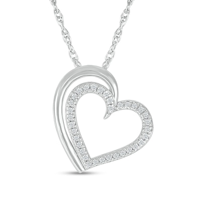 Sterling Silver 1/10 CT. T.W. Diamond Heart Outline Pendant - 18"