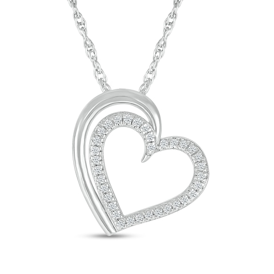 Sterling Silver 1/10 CT. T.W. Diamond Heart Outline Necklace - 18"