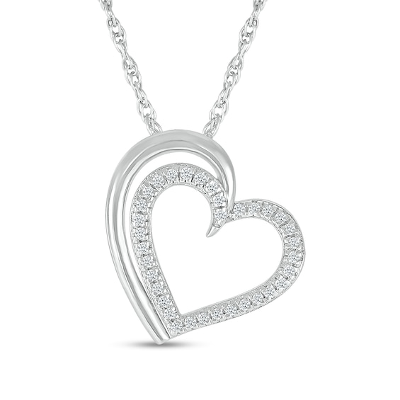 Sterling Silver 1/10 CT. T.W. Diamond Heart Outline Pendant - 18"
