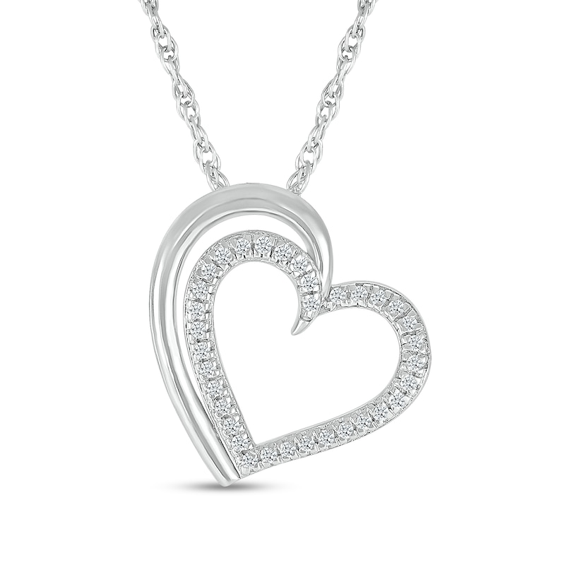 Sterling Silver 1/10 CT. T.W. Diamond Heart Outline Pendant - 18"