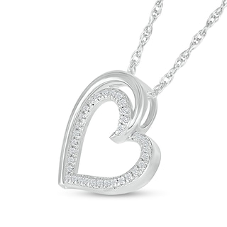 Sterling Silver 1/10 CT. T.W. Diamond Heart Outline Pendant - 18"