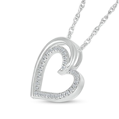 Sterling Silver 1/10 CT. T.W. Diamond Heart Outline Pendant - 18"