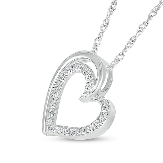 Sterling Silver 1/10 CT. T.W. Diamond Heart Outline Pendant - 18"