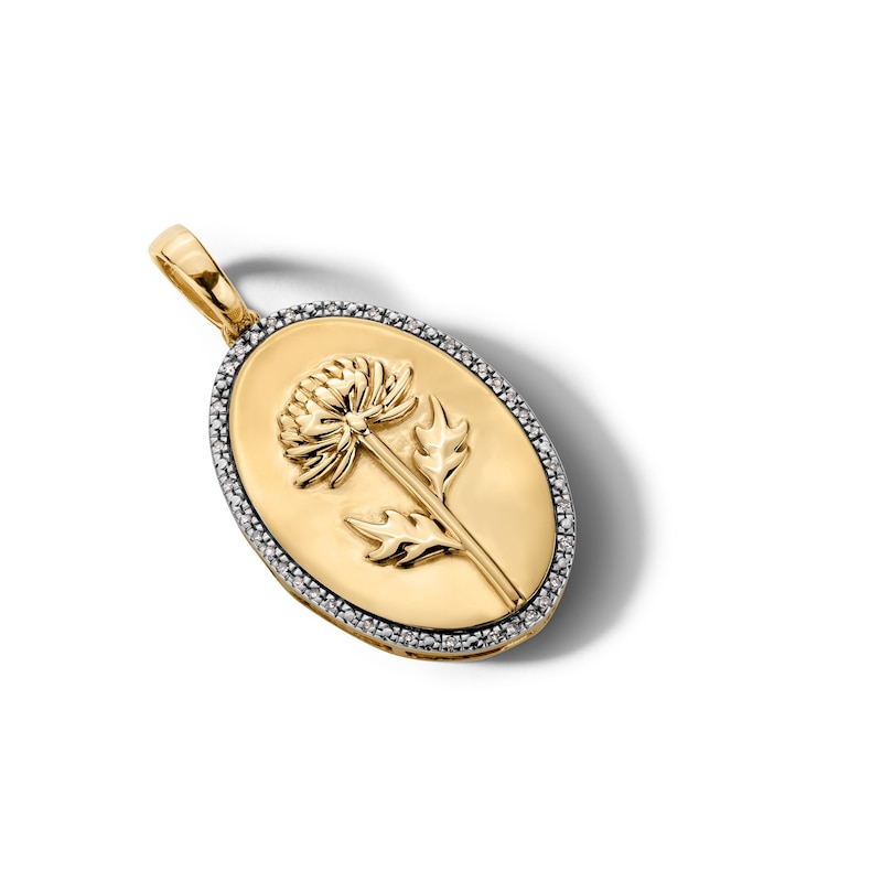 Main Image 3 of 14K Gold Plated 1/20 CT. T.W. Diamond Chrysanthemum Necklace Charm