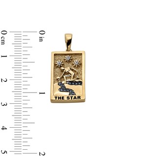 14K Gold Plated Diamond Accent and Blue CZ The Star Tarot Card Necklace Charm