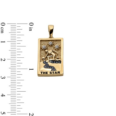 14K Gold Plated Diamond Accent and Blue CZ The Star Tarot Card Necklace Charm
