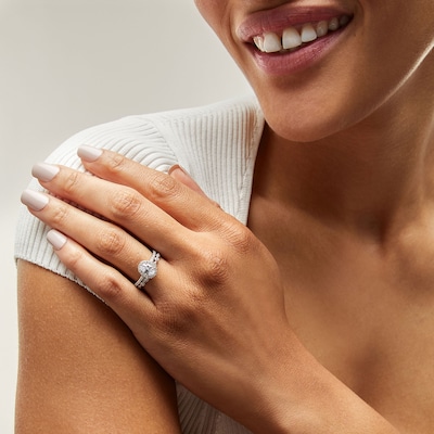 Sterling Silver CZ Oval Halo with Band Ring Set - Size 7