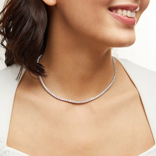 Solid Sterling Silver 3mm CZ Tennis Necklace - 17"