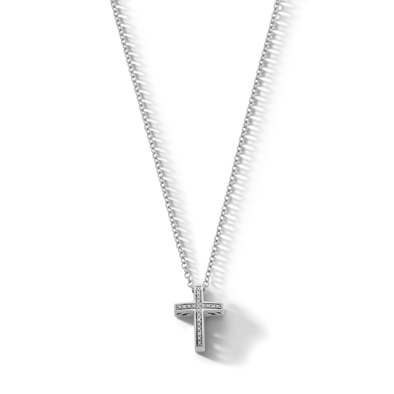 Sterling Silver Diamond Accent Small Cross Pendant - 18"