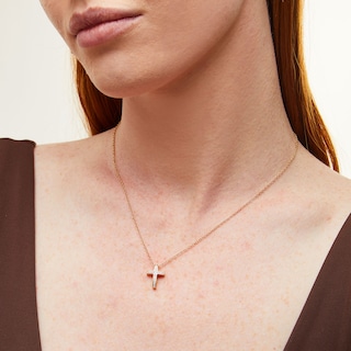 Sterling Silver Diamond Accent Small Cross Pendant - 18"