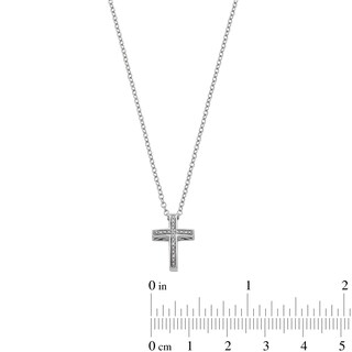 Sterling Silver Diamond Accent Small Cross Pendant - 18"