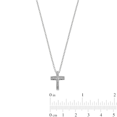 Sterling Silver Diamond Accent Small Cross Pendant - 18"