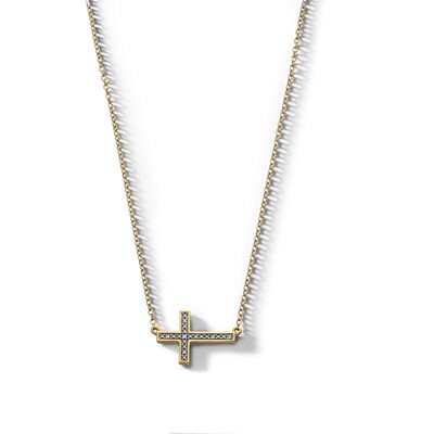 14K Gold Plated Diamond Accent Sideways Cross Pendant - 18"