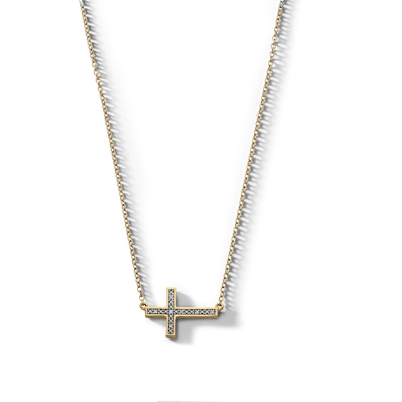 14K Gold Plated Diamond Accent Sideways Cross Pendant - 18"