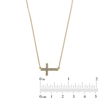 14K Gold Plated Diamond Accent Sideways Cross Pendant - 18"
