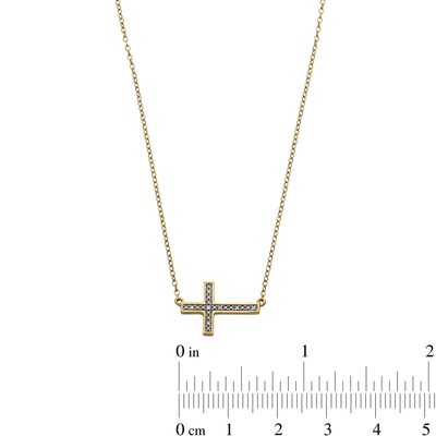 14K Gold Plated Diamond Accent Sideways Cross Pendant - 18"