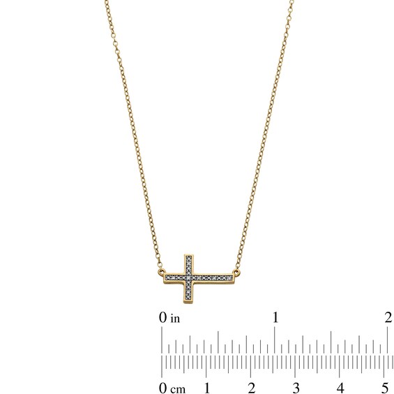 14K Gold Plated Diamond Accent Sideways Cross Pendant - 18"