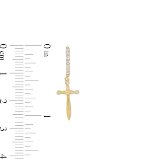​​​​​​​10K Solid Gold CZ Dagger Dangle Huggie Hoops