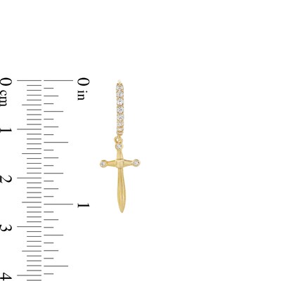 ​​​​​​​10K Solid Gold CZ Dagger Dangle Huggie Hoops