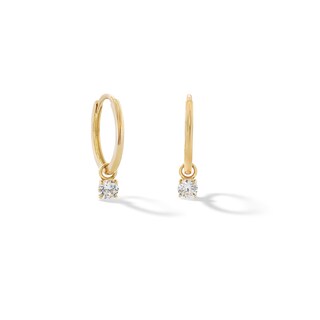 10K Solid Gold CZ Dangle Huggie Hoops