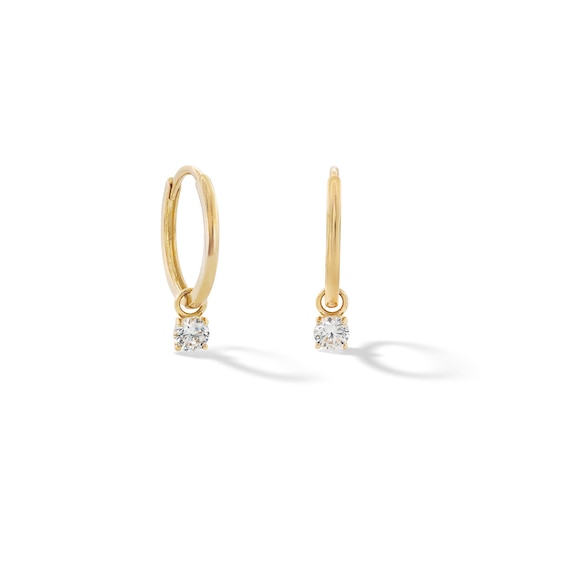 10K Solid Gold CZ Dangle Huggie Hoops