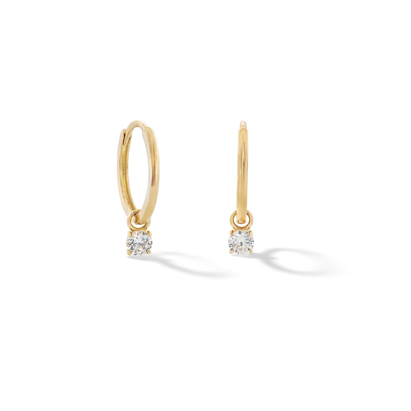 10K Solid Gold CZ Dangle Huggie Hoops