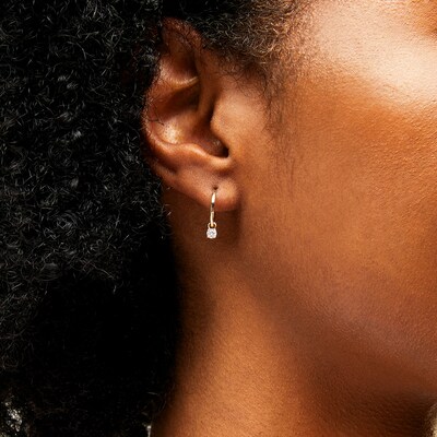 10K Solid Gold CZ Dangle Huggie Hoops