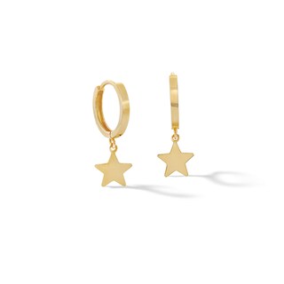 10K Solid Gold Star Dangle Huggie Hoops