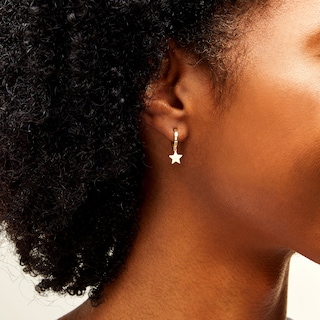 10K Solid Gold Star Dangle Huggie Hoops