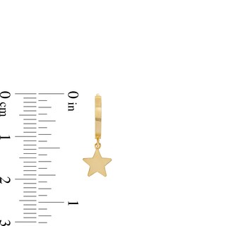 10K Solid Gold Star Dangle Huggie Hoops